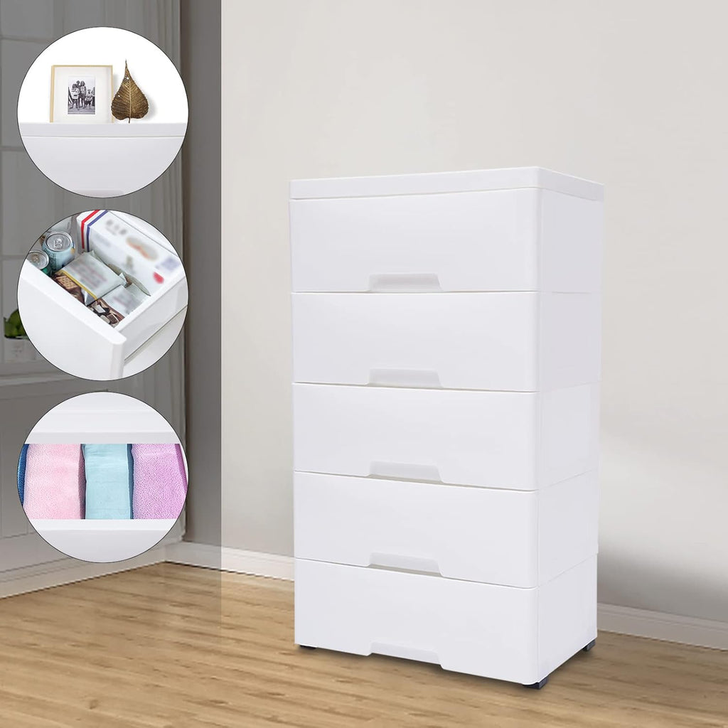 White 5 Drawer Plastic Rolling Storage Cabinet M845700