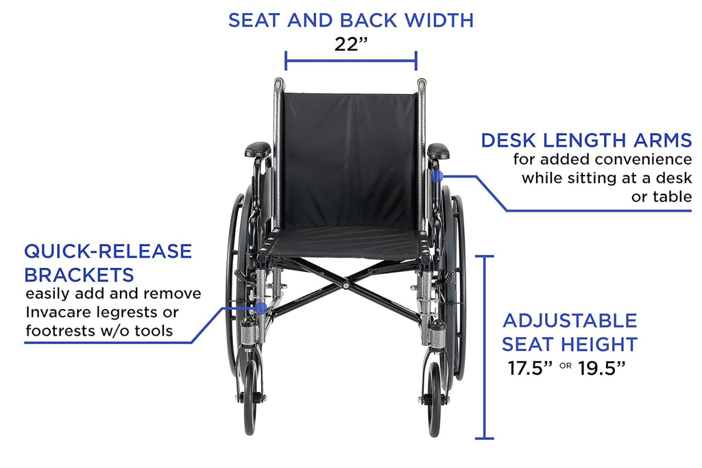 Folding Wheelchair 22 Inch Seat with Padded Legrests & Desk Arms E31931