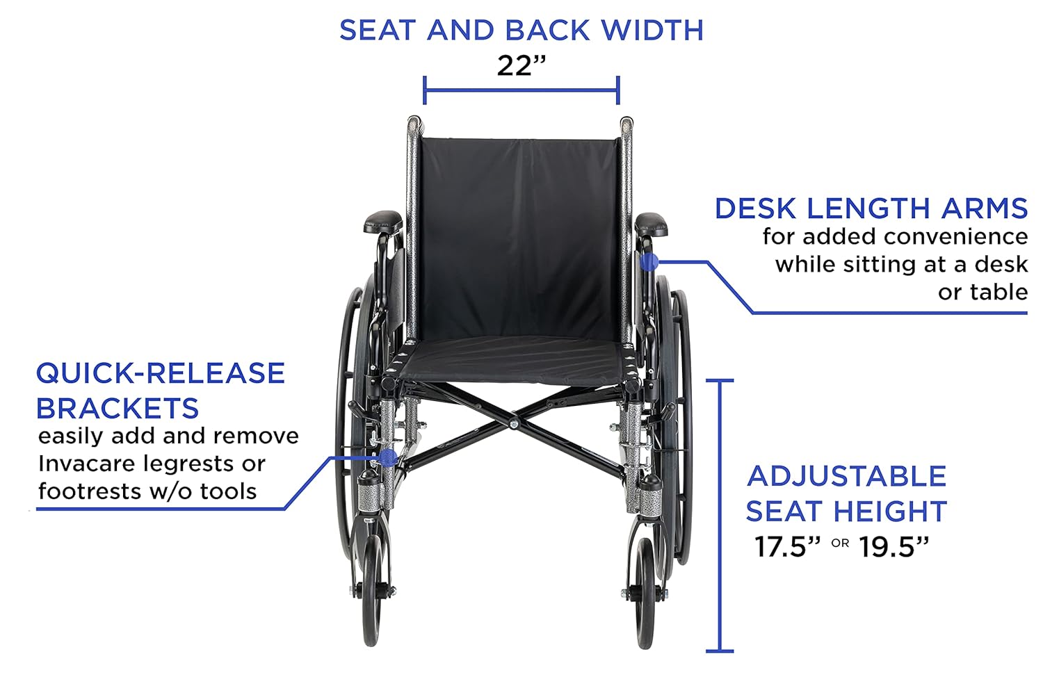 Folding Wheelchair 22 Inch Seat with Padded Legrests & Desk Arms E31931