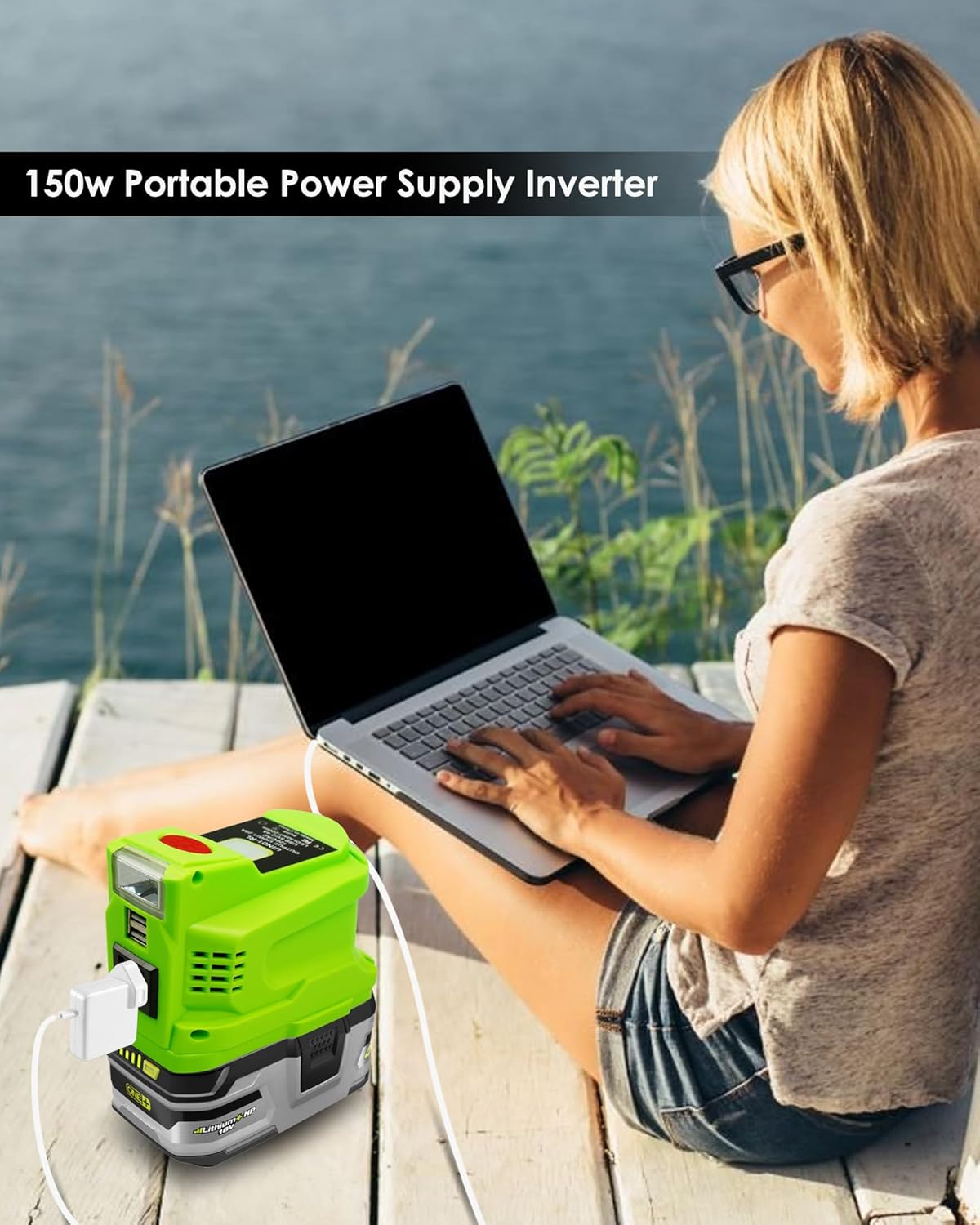 150W DC 18V to AC 110V-120V Power Inverter with AC Outlet Dual USB Outlet LED Light M823