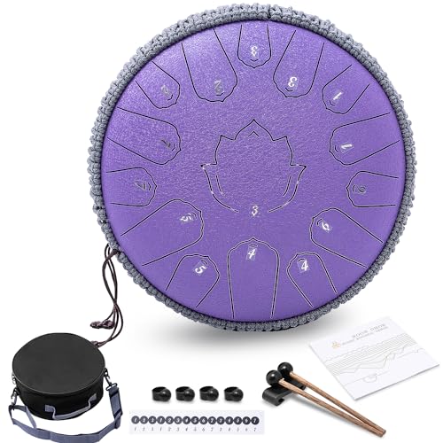 13 Inch 15 Notes Steel Tongue Drum with Travel Bag Drumsticks Holder Finger Paddles and Music Book J99882