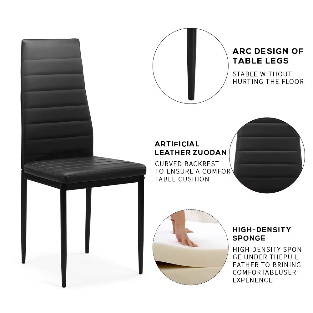 Glass Dining Table and 4 PU Leather Chair F170