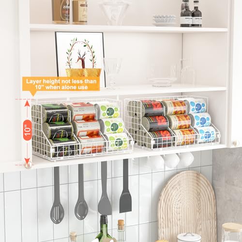 2 Pack 2-Tier Black Metal Can Rack Organizer with 4 Adjustable Dividers D73963
