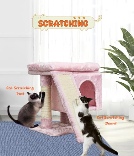 Beige Small Cat Tree with Scratching Post and Cave T549