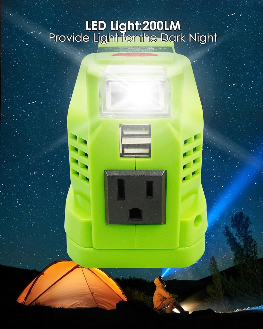 150W DC 18V to AC 110V-120V Power Inverter with AC Outlet Dual USB Outlet LED Light M823