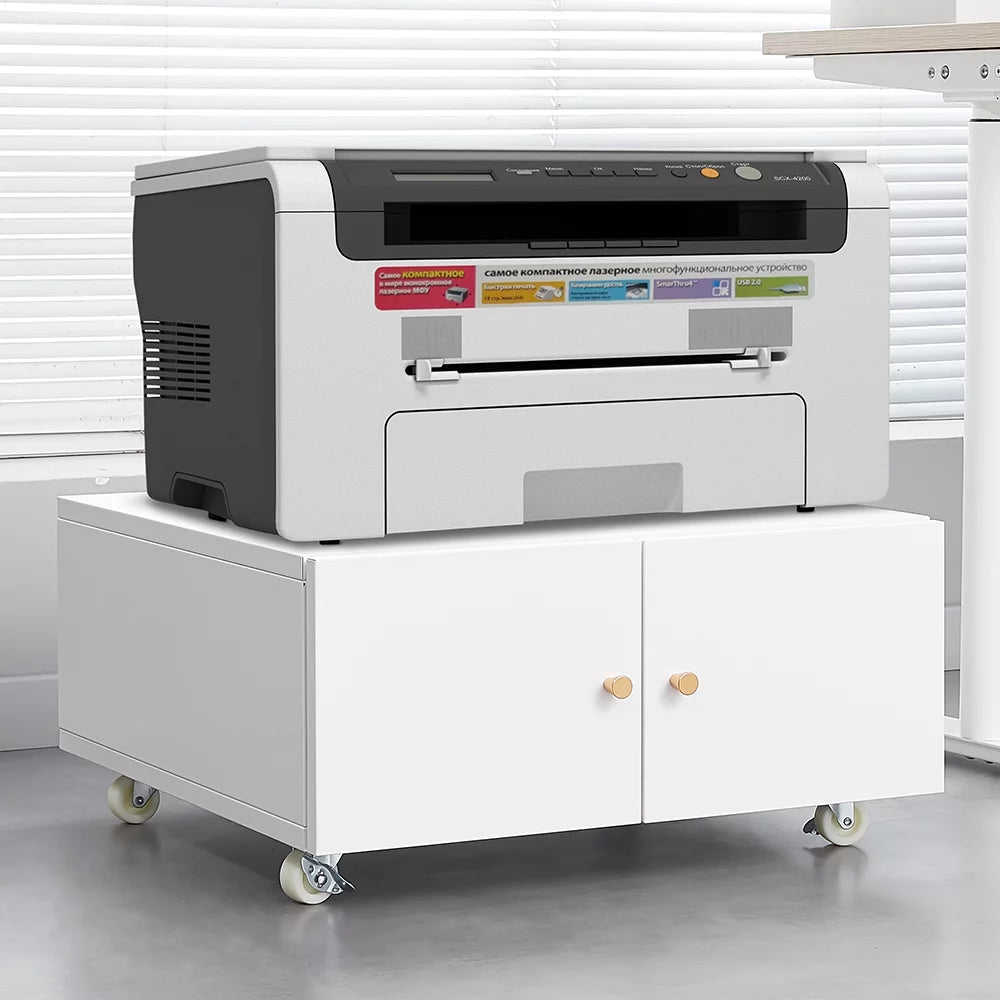 White Printer Stand with Storage Cabinet and Wheels G73557