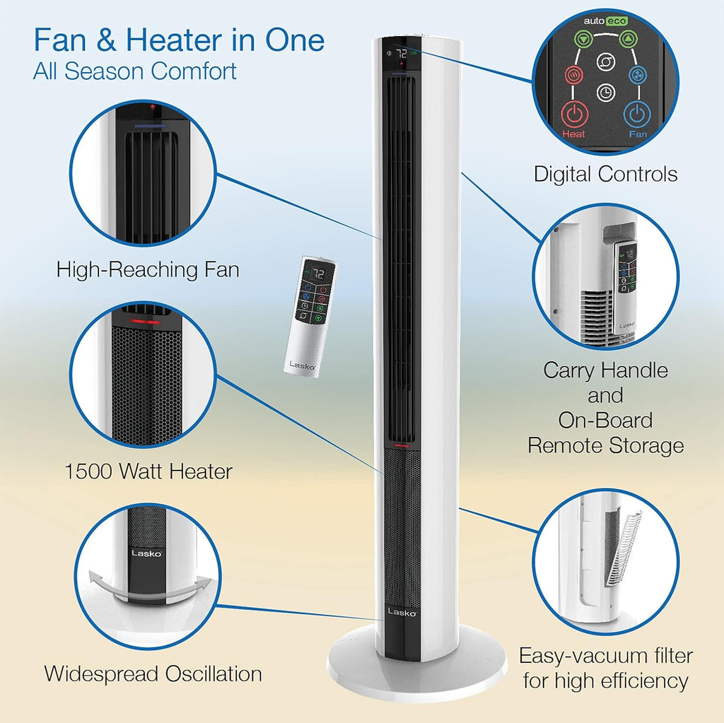 Black White 42 Inch Fan & Space Heater Combo Tower A534354