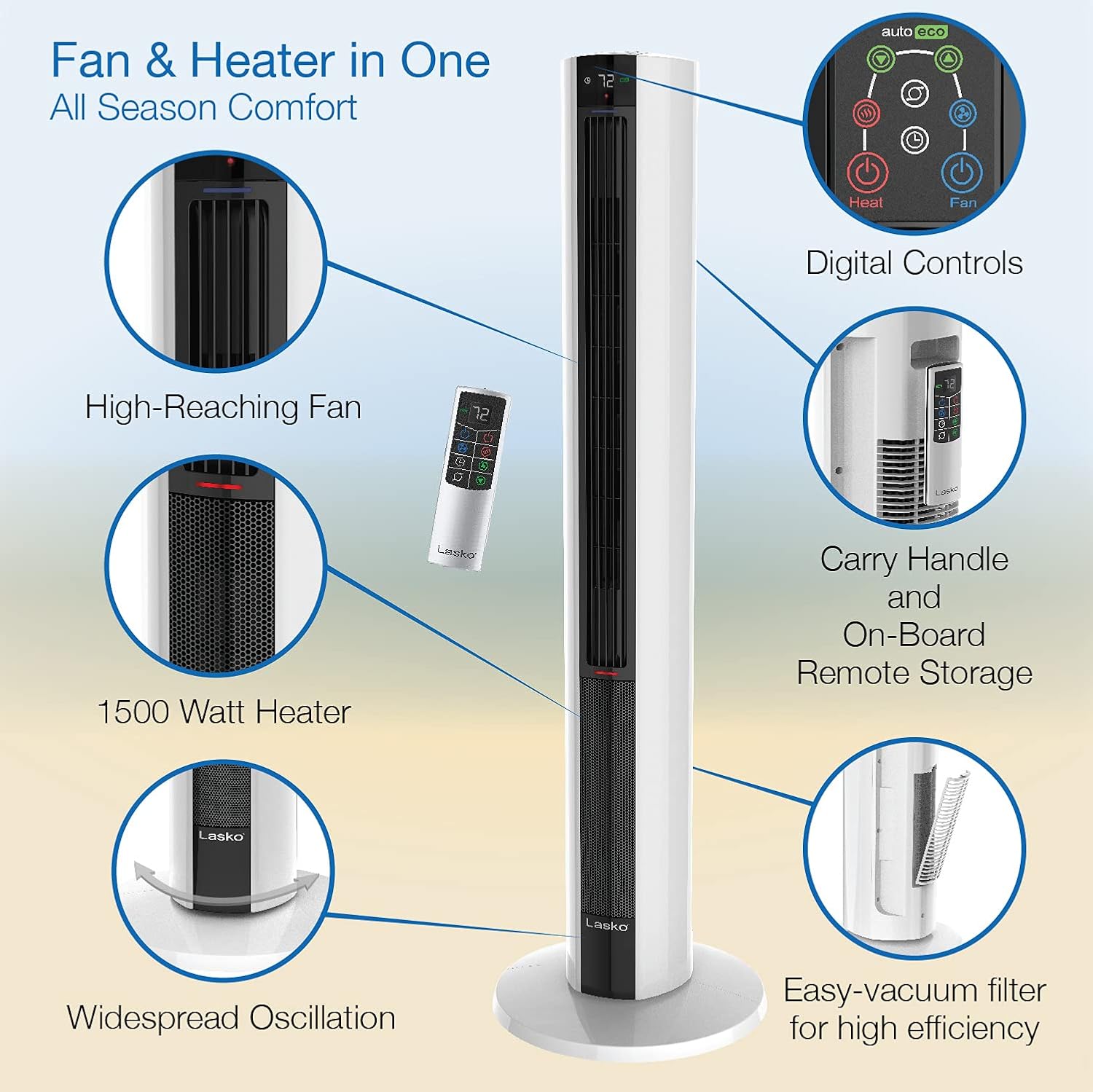 Black White 42 Inch Fan & Space Heater Combo Tower A534354