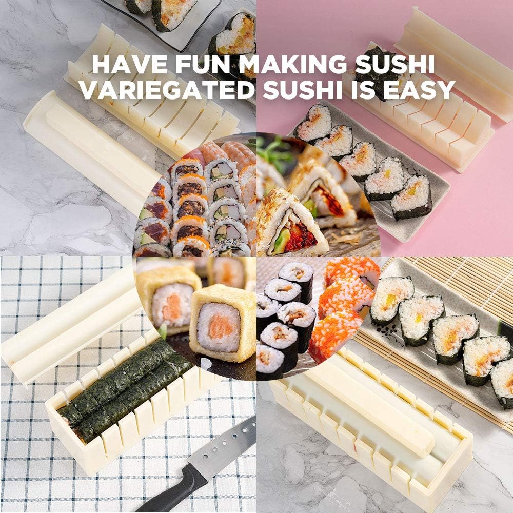 10 Pieces Plastic Sushi Maker Tool with 8 Sushi Rice Roll Mold Shapes S7408