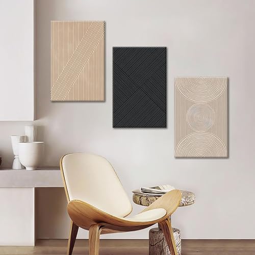 Set of 3 Framed Neutral Abstract Canvas Wall Art 16"x24" N285