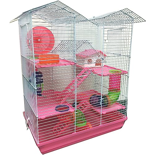 Large Twin Tower 5-Levels Crossing Tube Habitat Wire Animal Cage with Deep Base N314