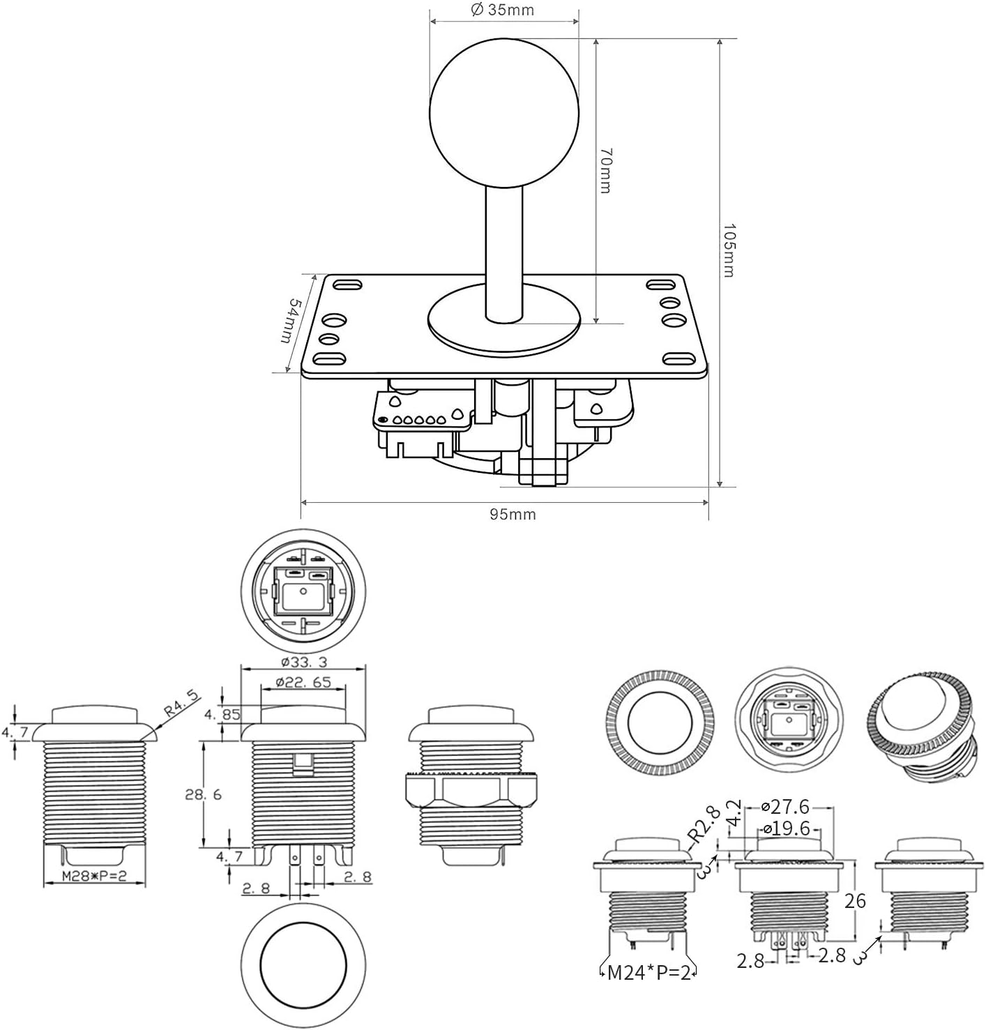 4 Player LED Arcade DIY Kit with Joystick, Buttons, USB Encoder Y4336