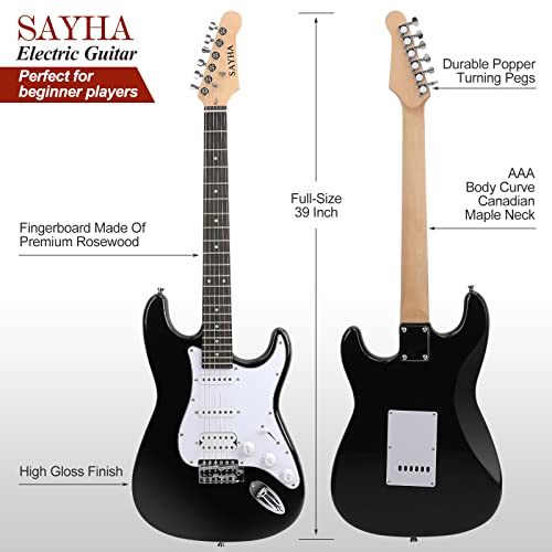 39 Inch Solid Full-size Electric Guitar HSS Pickups Starter Kit (Black) J950762