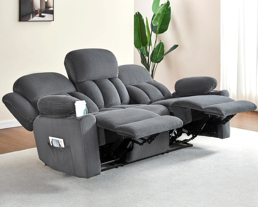Grey 3 Seater Recliner Sofa with Cup Holders S939