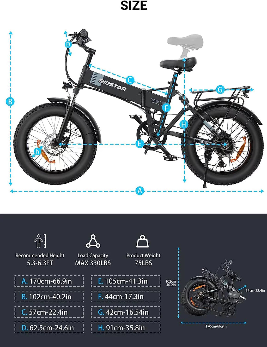 750W 48V 14AH Removable Battery 20" x 4.0 Fat Tire 7-Speed Electric Bike R419
