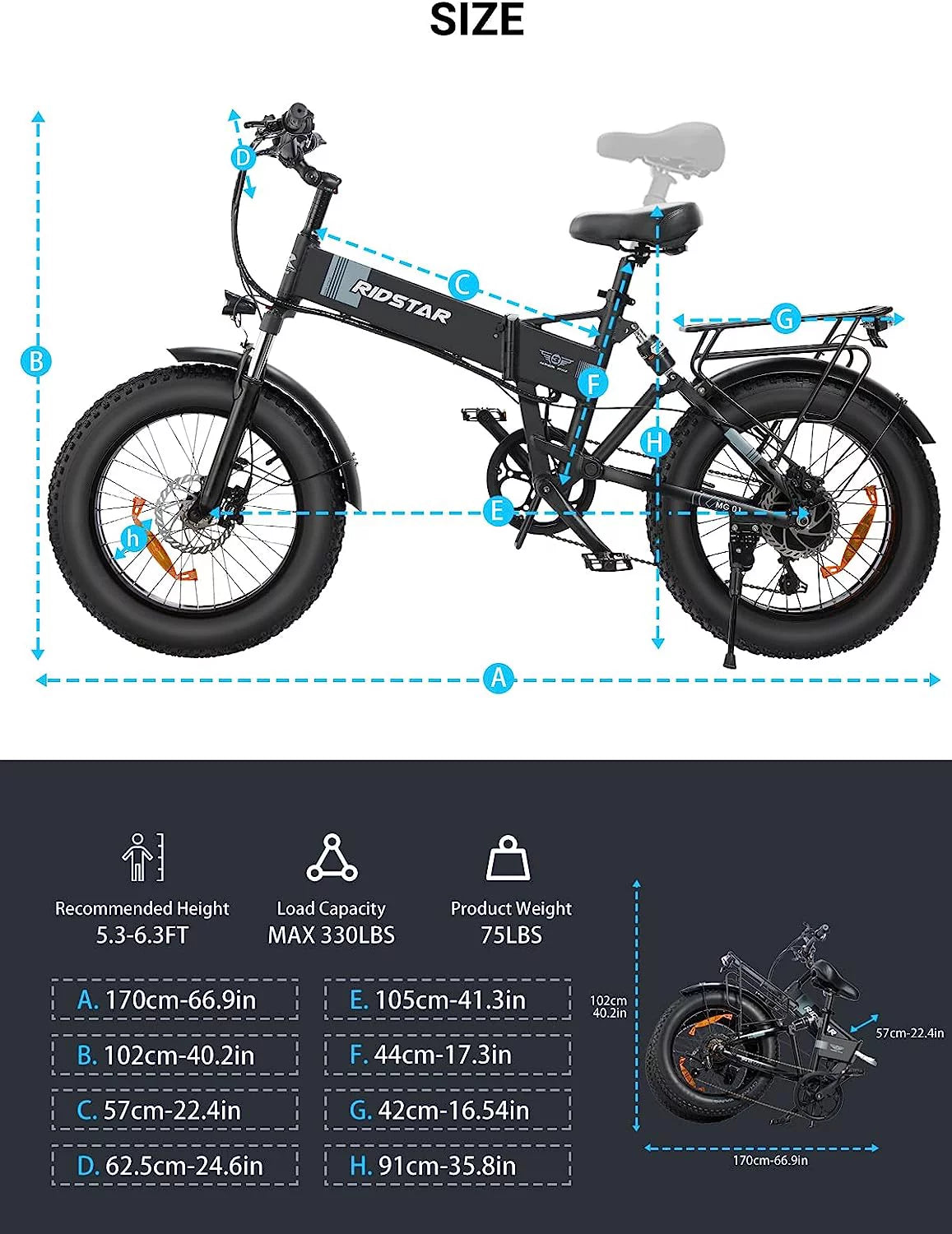 750W 48V 14AH Removable Battery 20" x 4.0 Fat Tire 7-Speed Electric Bike R419