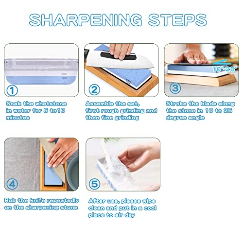 Double Sided 1000/6000 Grit Knife Sharpening Stone Kit with Bamboo Base and Angle Guide F707046