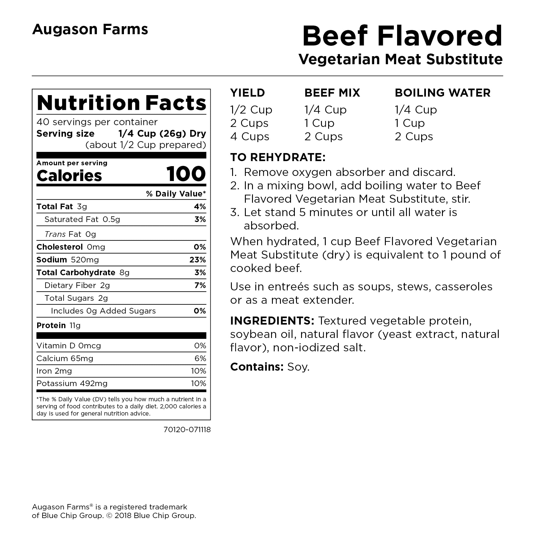 2 lbs 5 oz No. 10 Can Beef Flavored Vegetarian Meat Substitute V29901