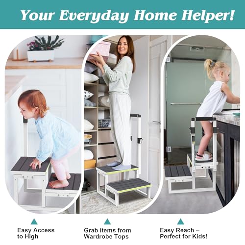 2 Step Stool with Handrail, Anti-Slip Mats, Wide Platform C621