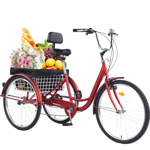 24/26-Inch 3-Wheel Adult Tricycle with 7-Speed Gearing and Basket A16270