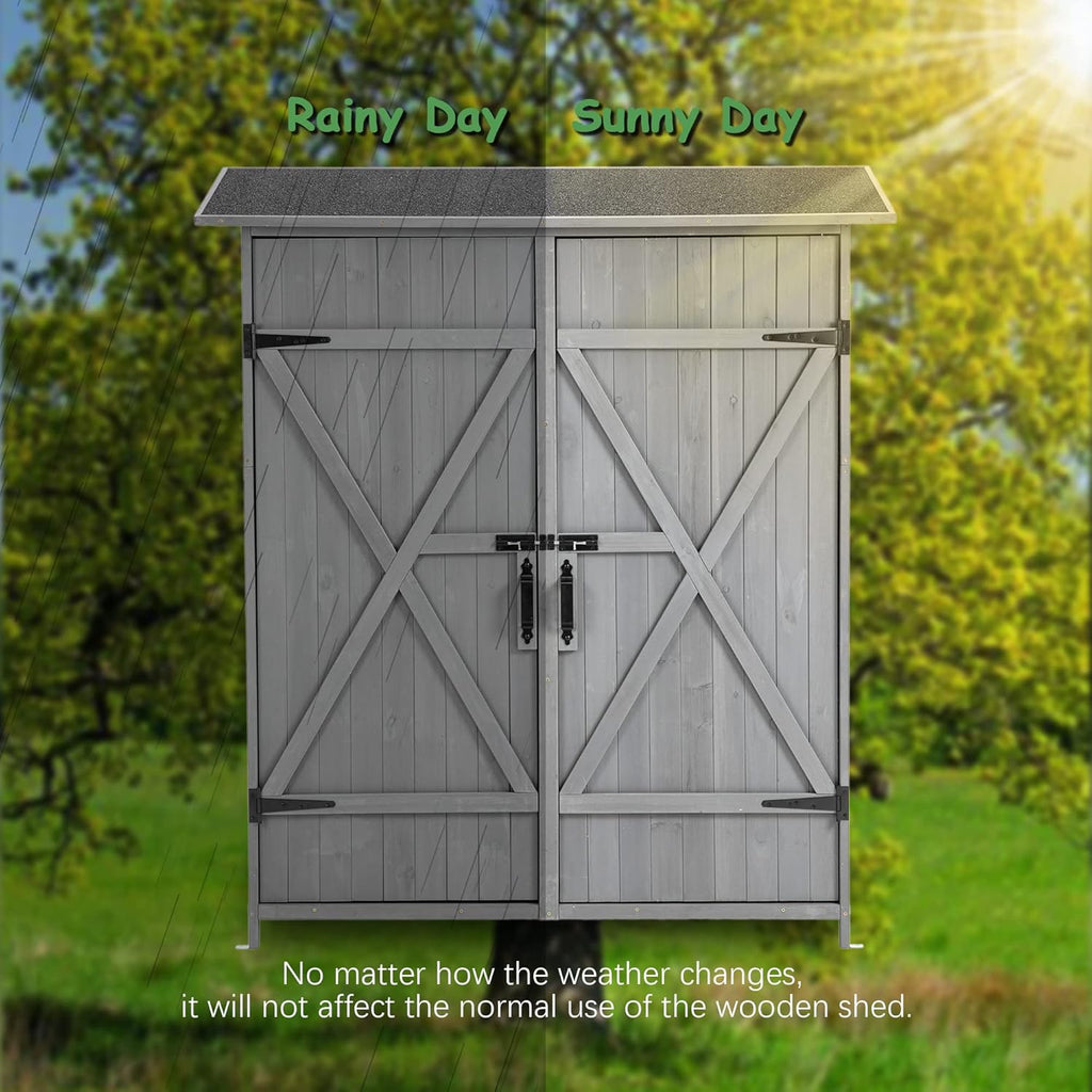 Aqua Grey Outdoor Storage Shed with 2 Lockable Doors and 2 Adjustable Shelves I43204