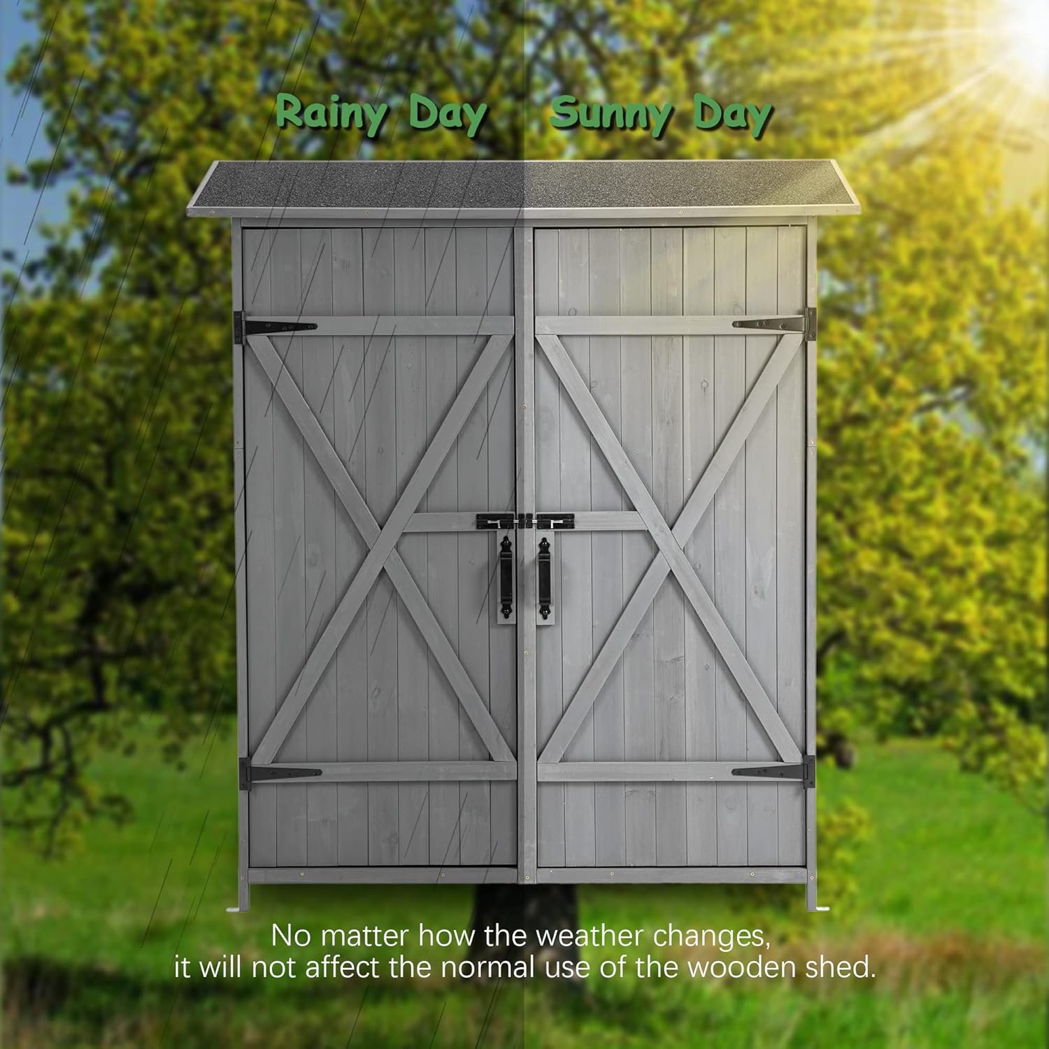 Aqua Grey Outdoor Storage Shed with 2 Lockable Doors and 2 Adjustable Shelves I43204
