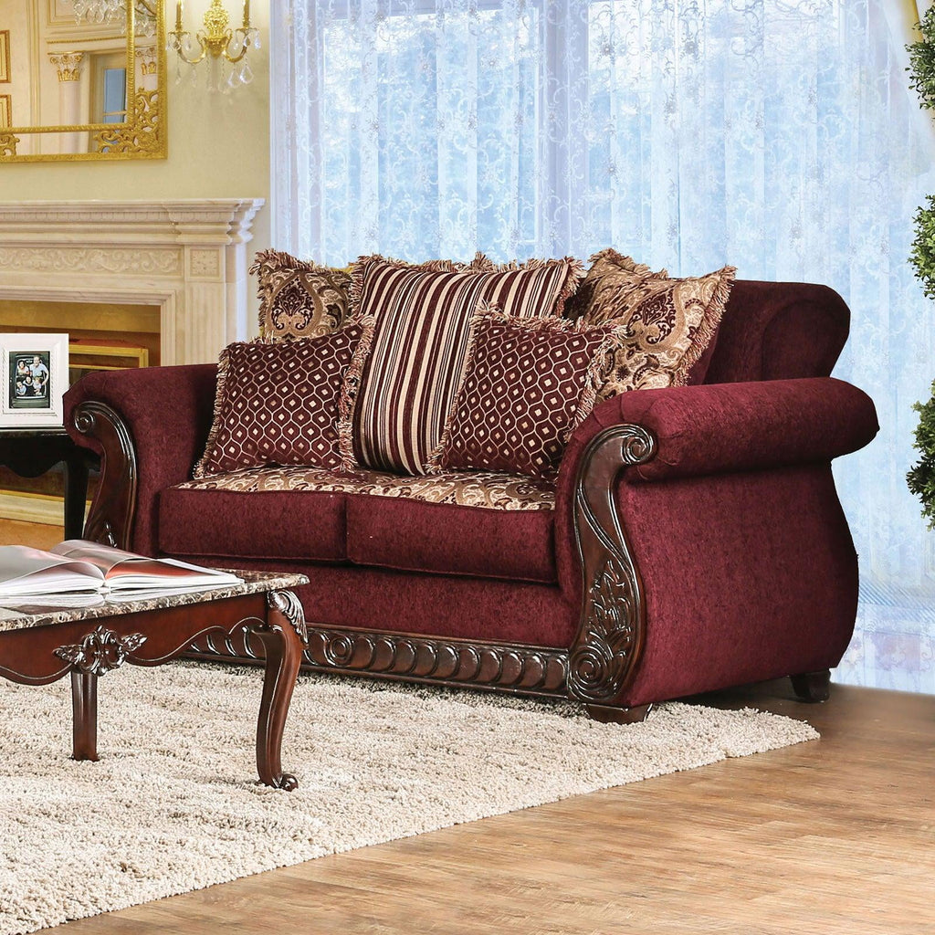 Traditional Wine Gold Fabric Living Room Set 3pcs I756