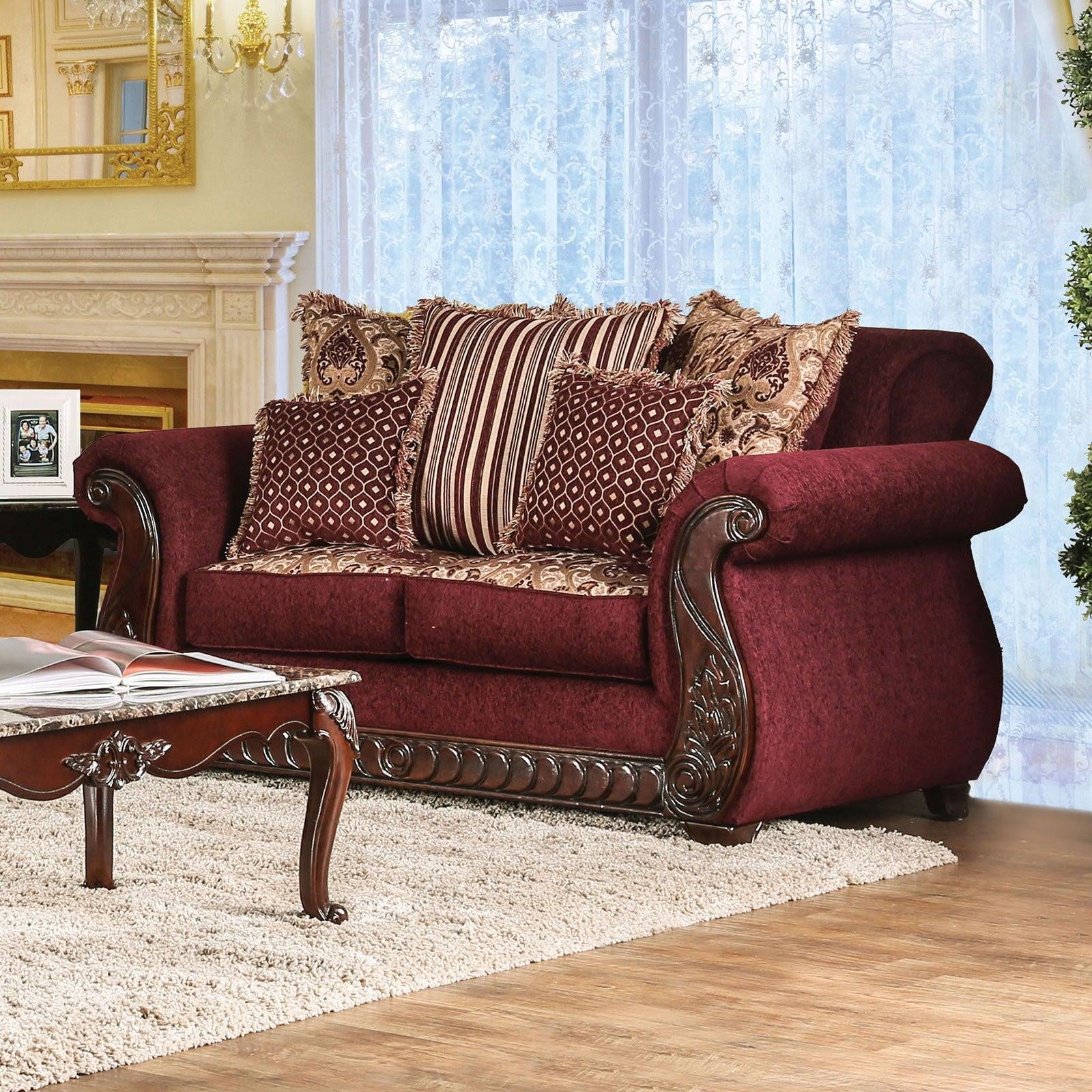 Traditional Wine Gold Fabric Living Room Set 3pcs I756