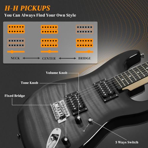 39 Inch H-H Pickups Electric Guitar Set with 20W Amplifier, Bag, Strap, Cable, Accessories Y362