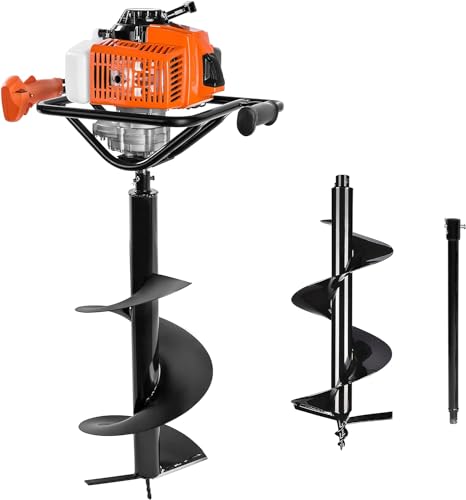 54cc Gas Powered 2 Cycle Earth Auger with 4 Drill Bits 4" 6" 8" 12" and Extension Rod 12" 20" R31238