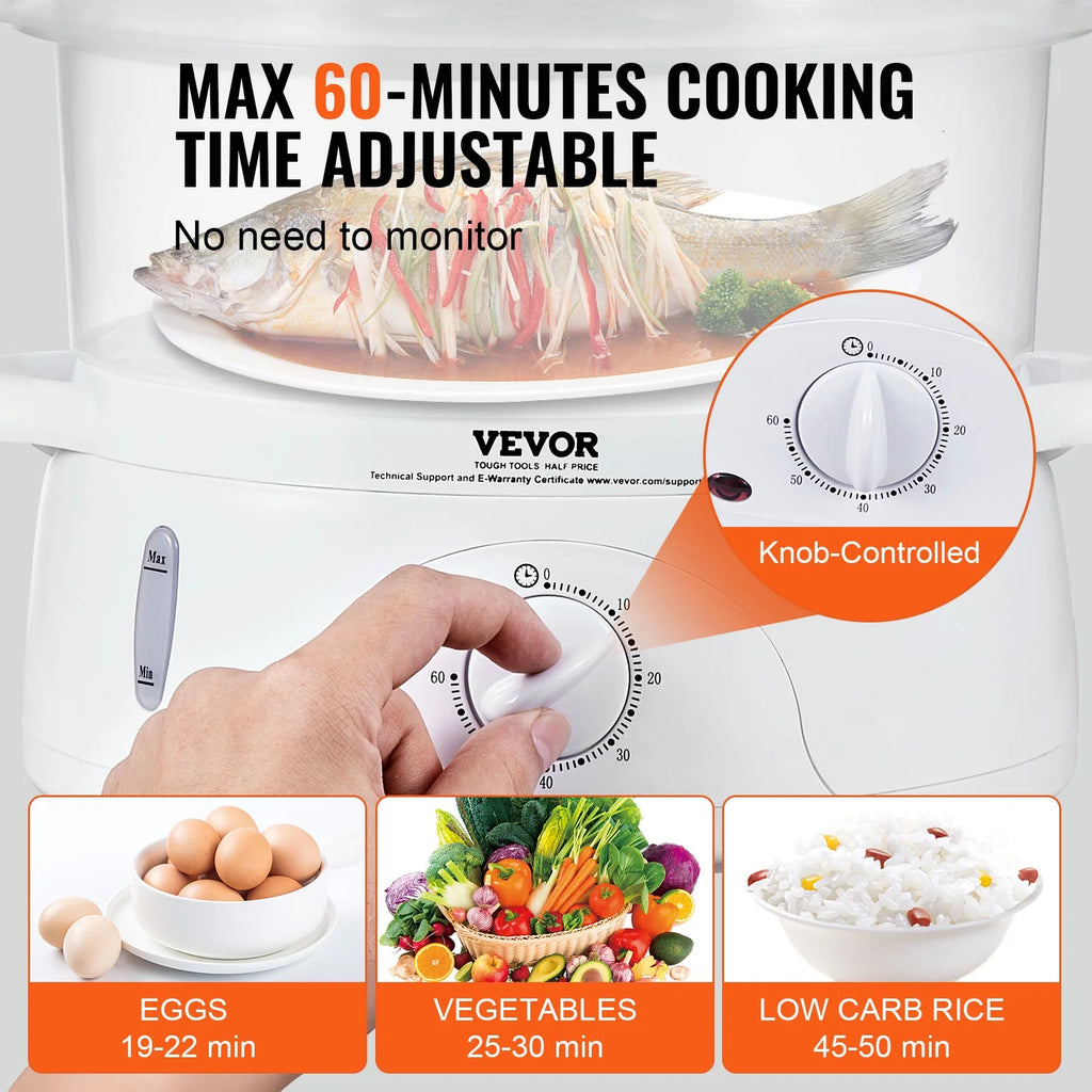 7.4Qt Electric Food Steamer 2-Tier 800W F7464