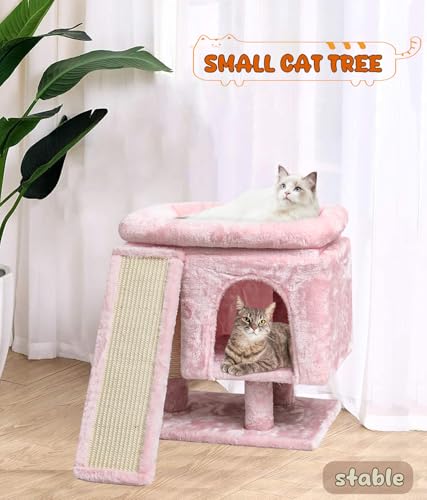 Beige Small Cat Tree with Scratching Post and Cave T549