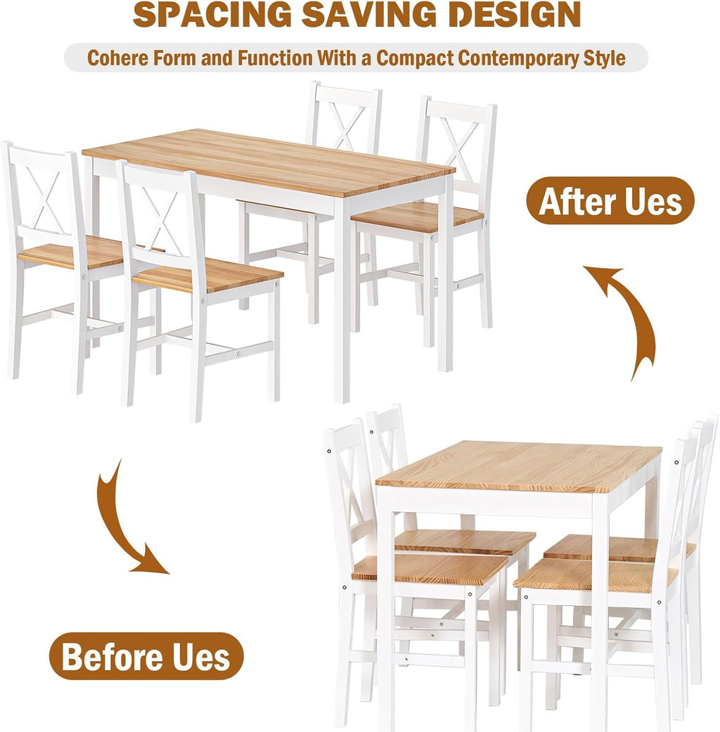White 5-Piece Wood Kitchen Dining Table Set with 4 Chairs H392