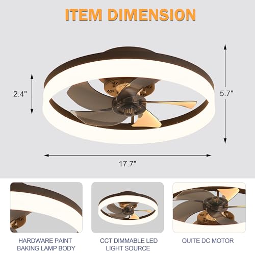 15.7" Low Profile Flush Mount Ceiling Fan with Lights and Remote E554