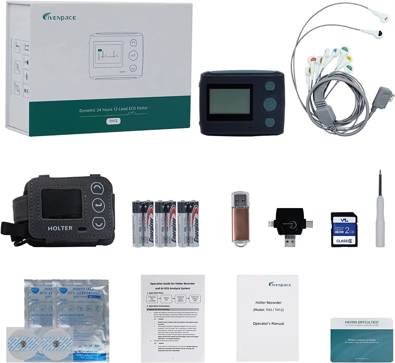 8 Channel 12-Lead EKG Machine, 24-Hour Holter Heart Monitor Y397167