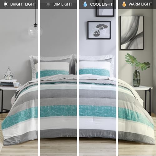 Queen Aqua/Grey 7 Piece Microfiber Comforter Set N213541