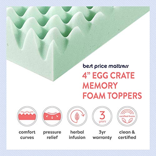 2 Inch Egg Crate Memory Foam Mattress Topper, Full, Green A12647