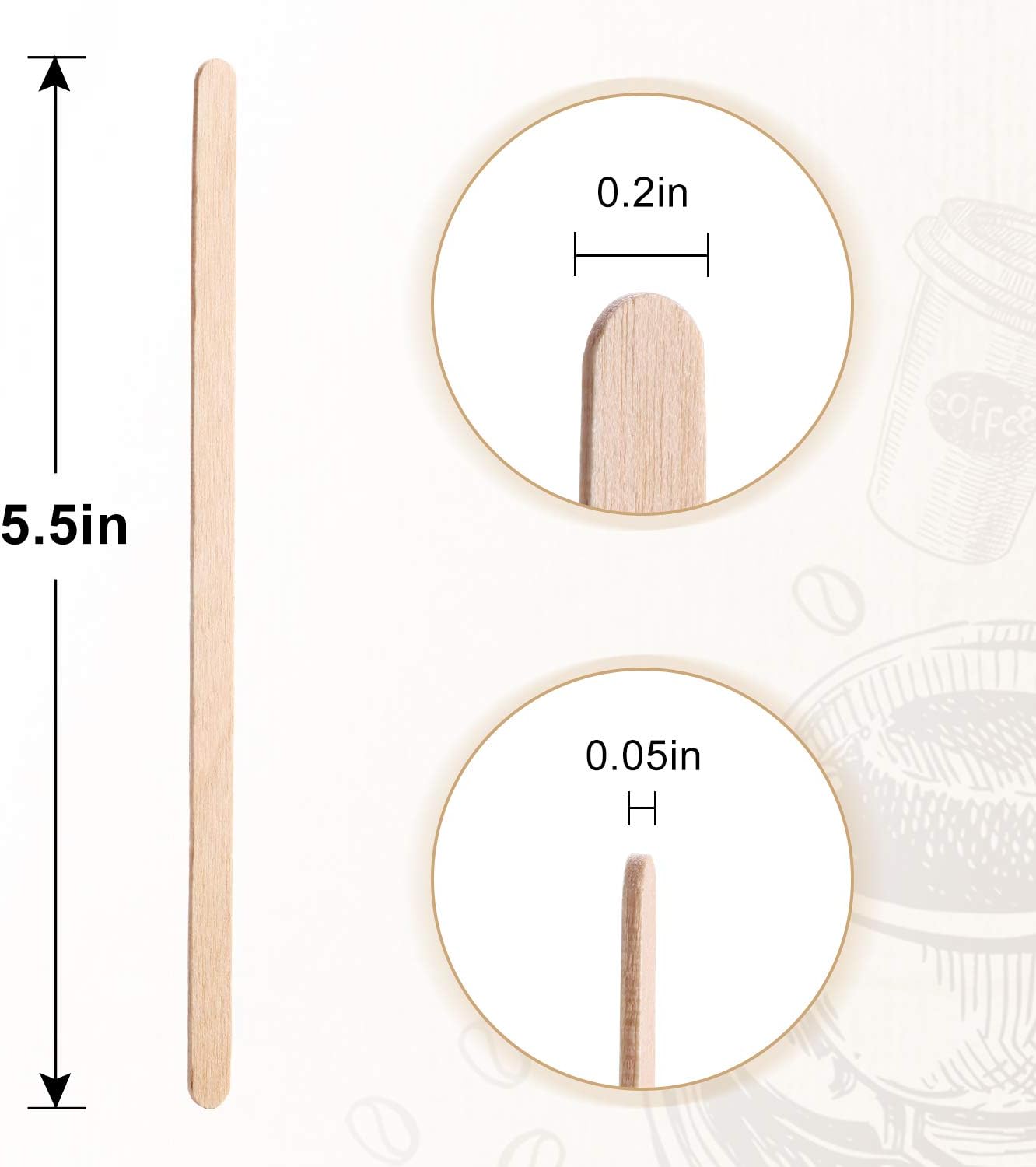 Wooden Stir Sticks 5.5 Inches 500PCS Individually Wrapped Natural Birch O35600