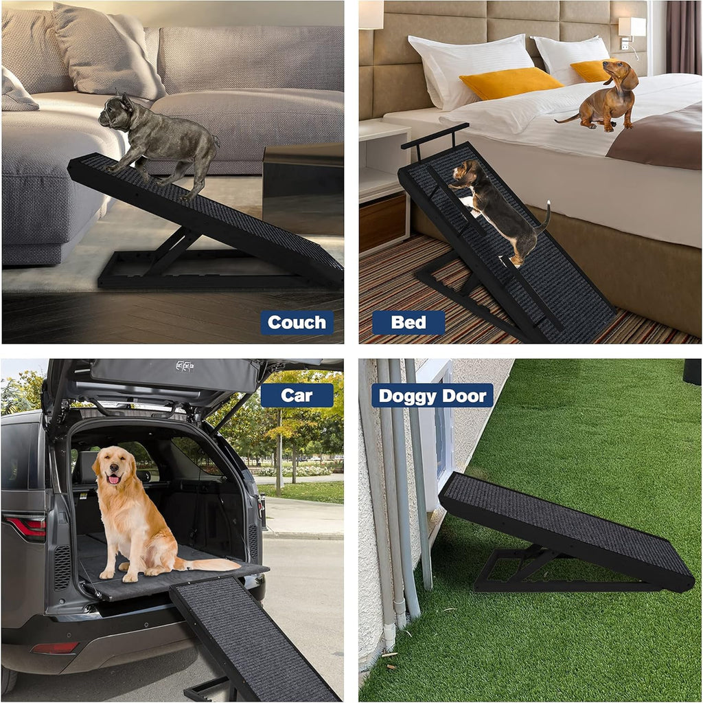 Adjustable Pet Ramp with Non Slip Traction Mat, Safety Side Rails (Black) D594607