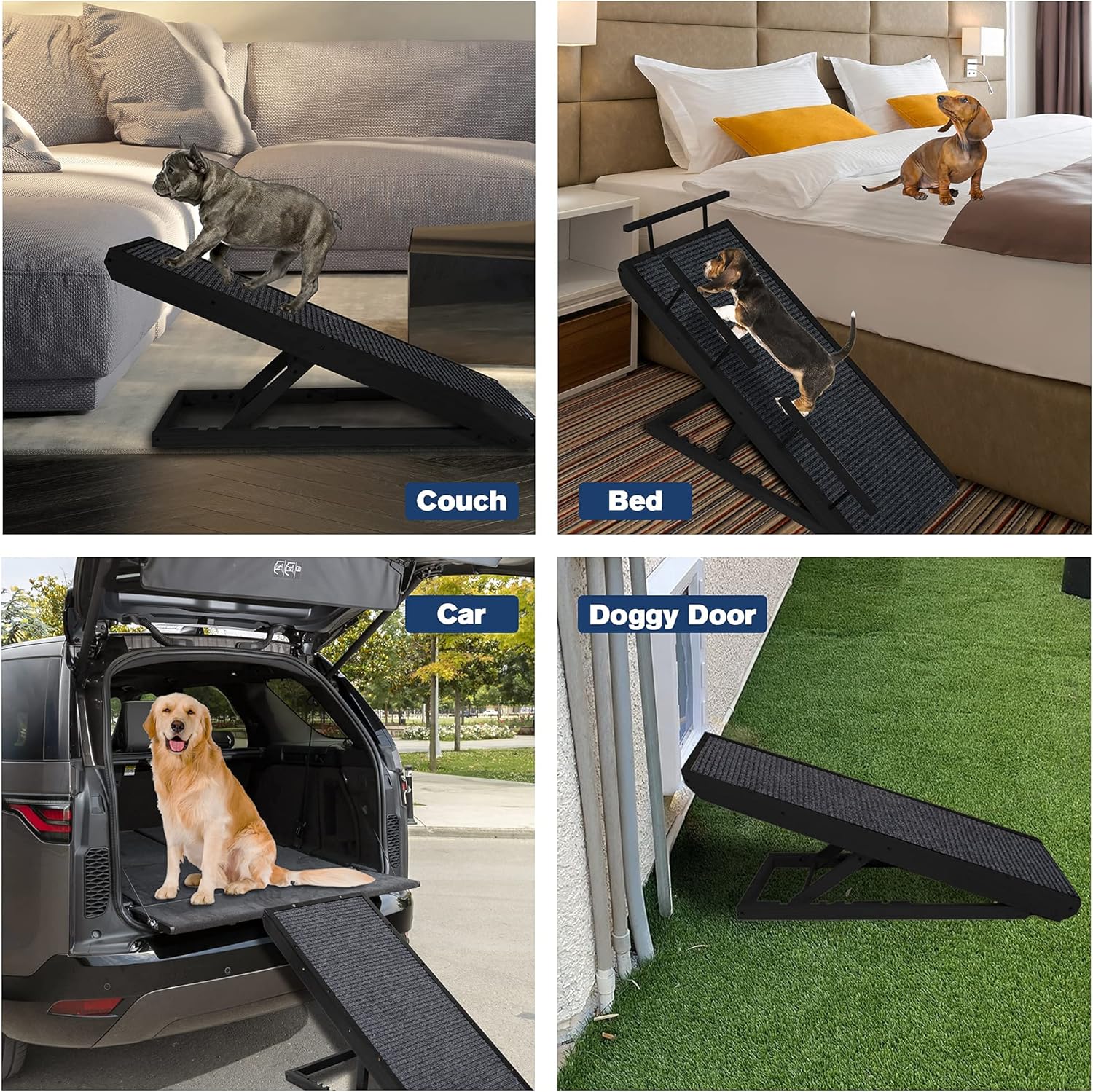 Adjustable Pet Ramp with Non Slip Traction Mat, Safety Side Rails (Black) D594607