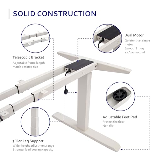 White Height Adjustable Electric Standing Desk Frame O4293