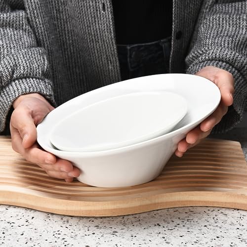 White Ceramic Porcelain Salad Bowls Set of 2 D62068