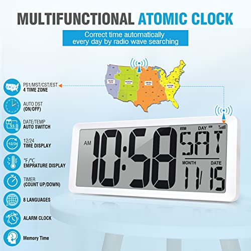 14.2’’ Wall Clock with Auto Backlight, Temp, Date, Timer, DST R99488