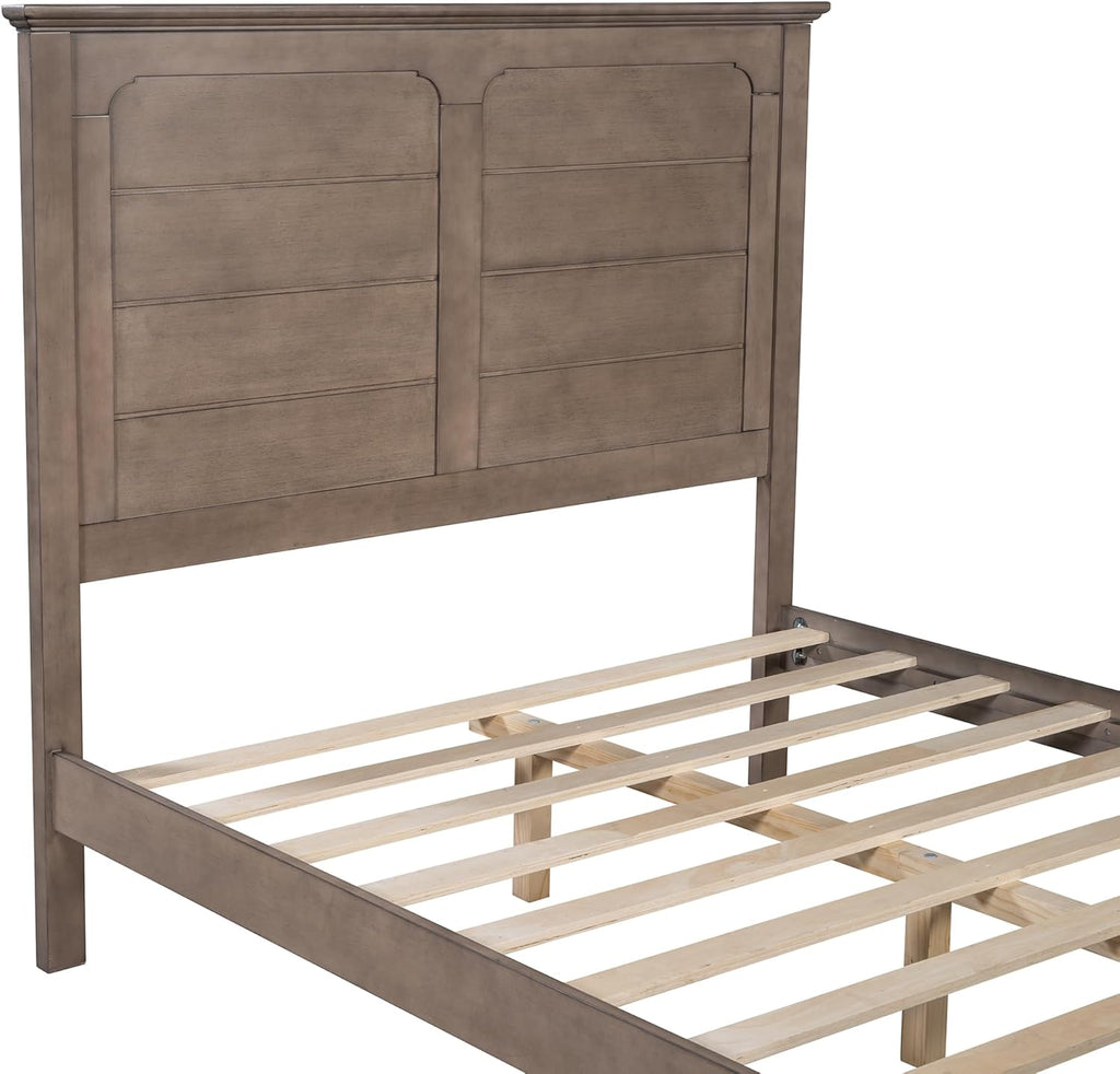 Full Size Wood Platform Bed with High Headboard and Footboard E64344