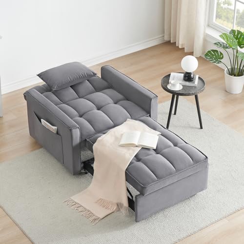 Dark Gray Velvet Convertible Sleeper Chair S96813