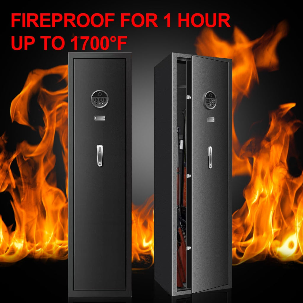Large Long Gun Safe with Biometric Lock, Fireproof, Removable Gun Rack M207366