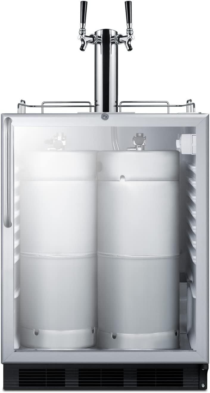 Built-in Undercounter Dual Tap Beer Dispenser with Glass Door and Stainless Steel Cabinet O5456