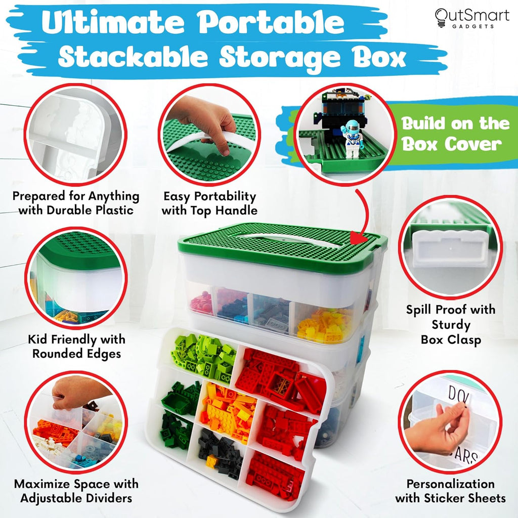 3 Layers Plastic Stackable Toy Storage Organizer Bin with Adjustable Compartments I96121
