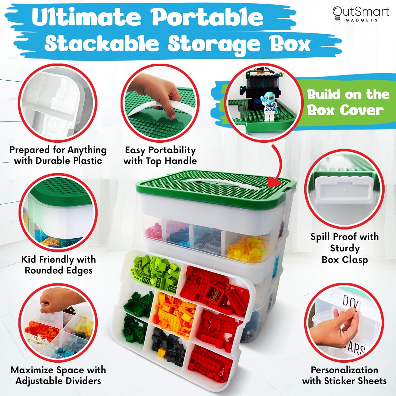 3 Layers Plastic Stackable Toy Storage Organizer Bin with Adjustable Compartments I96121