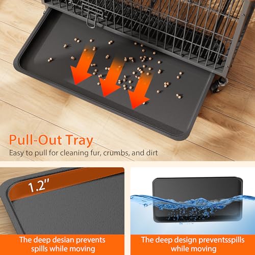 Brown Black Metal Dog Crate with Shelves W34545